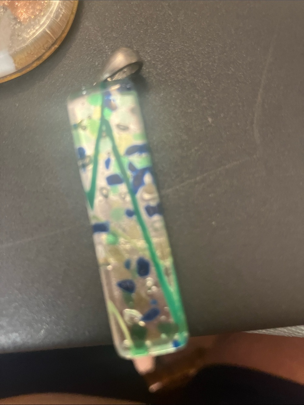 Murano Green and Blue Fused art Glass Rectangular Pendant